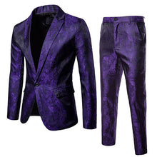 Load image into Gallery viewer, Wine Red Nightclub Paisley Suit (Jacket+Pants) Men Single Breasted Mens Suits Stage Party Wedding Tuxedo Blazer 3XL