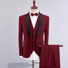 Load image into Gallery viewer, Wedding Suits For Men Shawl Collar 3 Pieces Slim Fit Burgundy Suit Mens Royal Blue Tuxedo Jacket