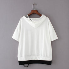 Load image into Gallery viewer, Plus Size Summer Hoodies Letter Embroidery Women Hooded Hoodies Short Sleeve Sweatshirt Hole Loose Pullovers Female Tops