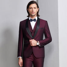 Load image into Gallery viewer, Wedding Suits For Men Shawl Collar 3 Pieces Slim Fit Burgundy Suit Mens Royal Blue Tuxedo Jacket