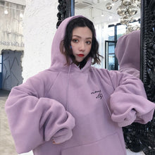 Load image into Gallery viewer, Hoodies Women Thicker Plus Velvet Warm Soft Letter Printed Simple All match Pockets Leisure Pullovers Womens Trendy Sweatshirts