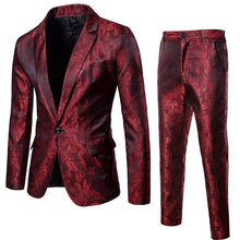 Load image into Gallery viewer, Wine Red Nightclub Paisley Suit (Jacket+Pants) Men Single Breasted Mens Suits Stage Party Wedding Tuxedo Blazer 3XL
