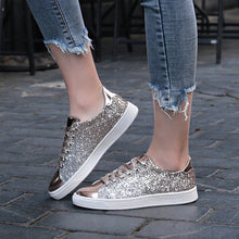 Load image into Gallery viewer, Spring Women Sneakers Casual Flat lace-Up Bling Glitter Shining Green Beautiful Vulcanized Shoes Woman