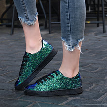 Load image into Gallery viewer, Spring Women Sneakers Casual Flat lace-Up Bling Glitter Shining Green Beautiful Vulcanized Shoes Woman