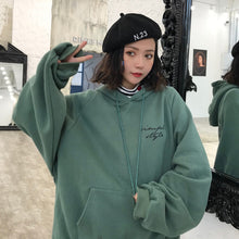 Load image into Gallery viewer, Hoodies Women Thicker Plus Velvet Warm Soft Letter Printed Simple All match Pockets Leisure Pullovers Womens Trendy Sweatshirts